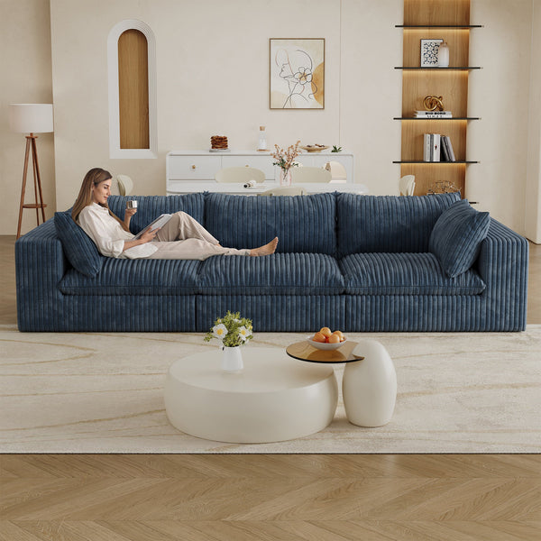 118.2" Cloud Sofa,Corduroy Fabric,Deep Seat Couches,Double-layer design,Removable  Cushion,No Assembly, DIY Combination for Living room, Bedroom,Conference room ,Apartment, photo 2 of 10