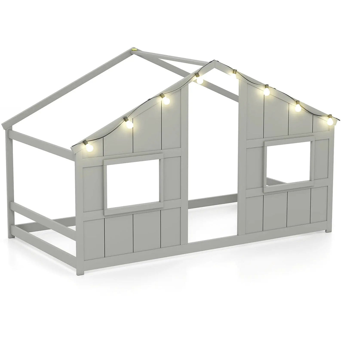 Twin Size House Bed with LED Lights Montessori Slat-free Floor Bed by DirectDeals