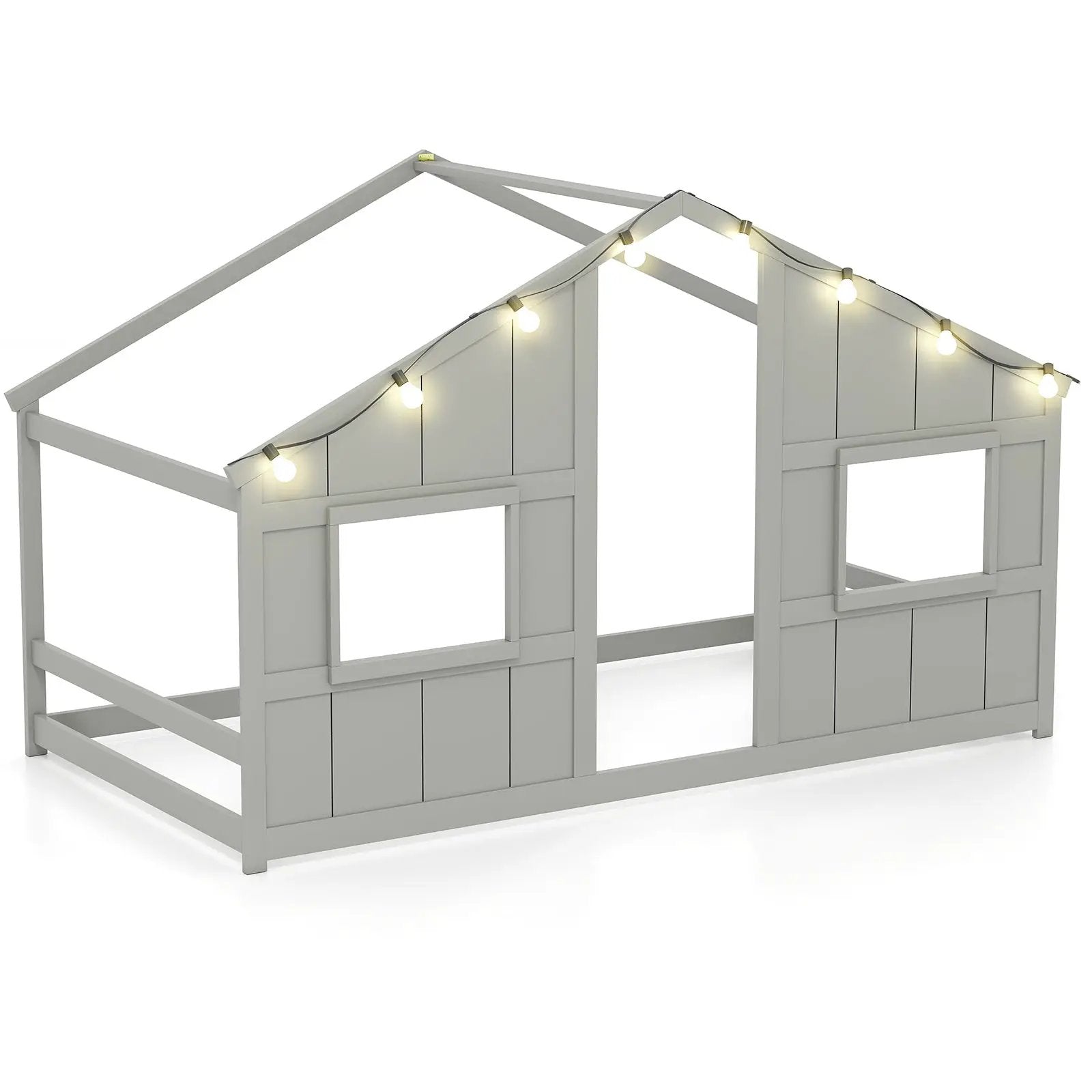 Twin Size House Bed with LED Lights Montessori Slat-free Floor Bed by DirectDeals