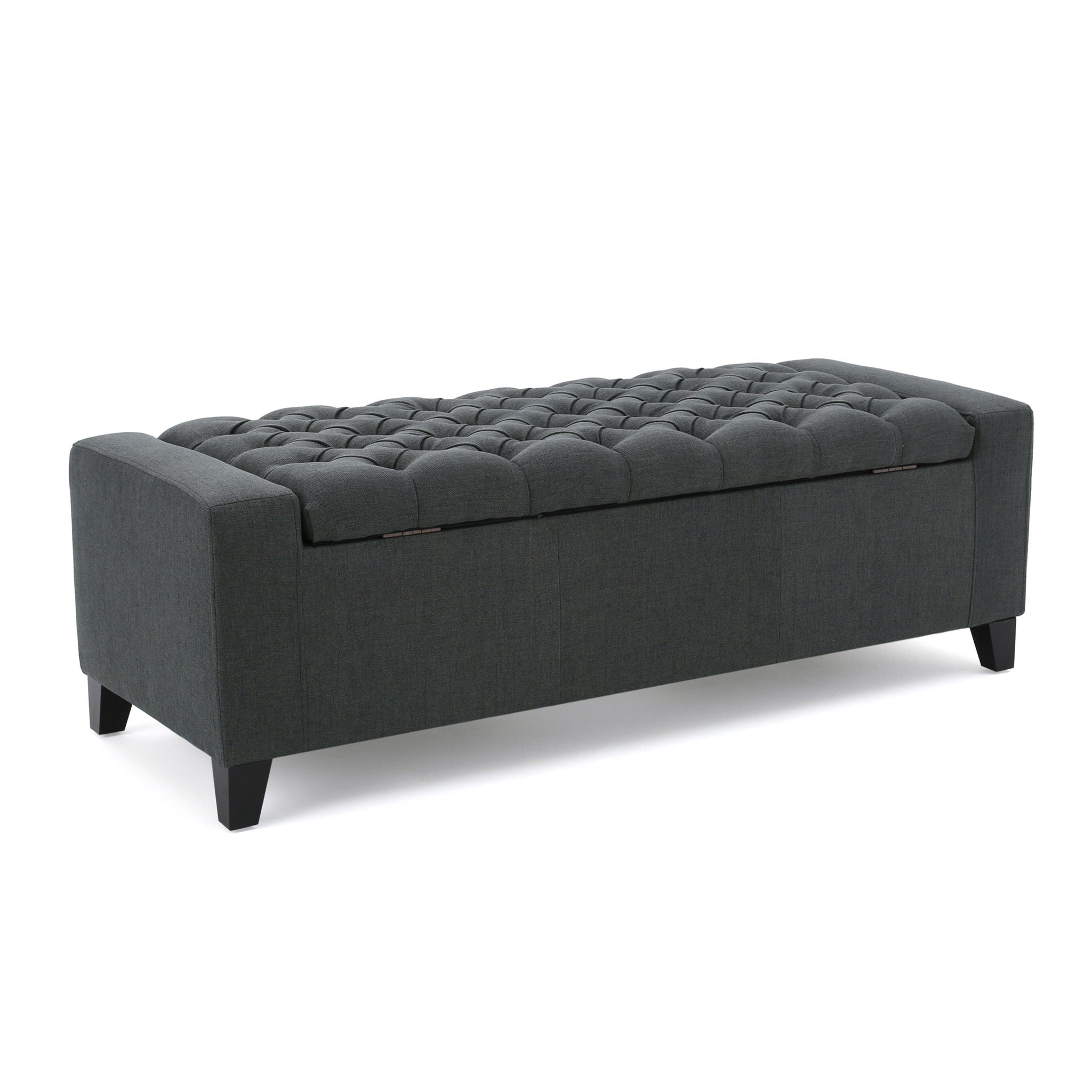 Contemporary Storage Ottoman With Tufted Top - Dark Gray by HouseOfZazla