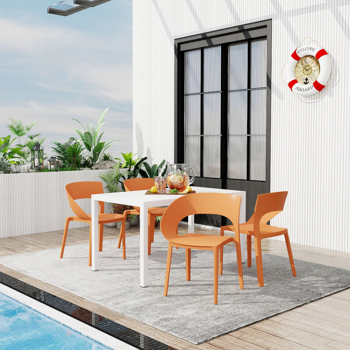 4 Piece Set Of Modern Designed Single Chairs With Long Table, photo 3 of 14
