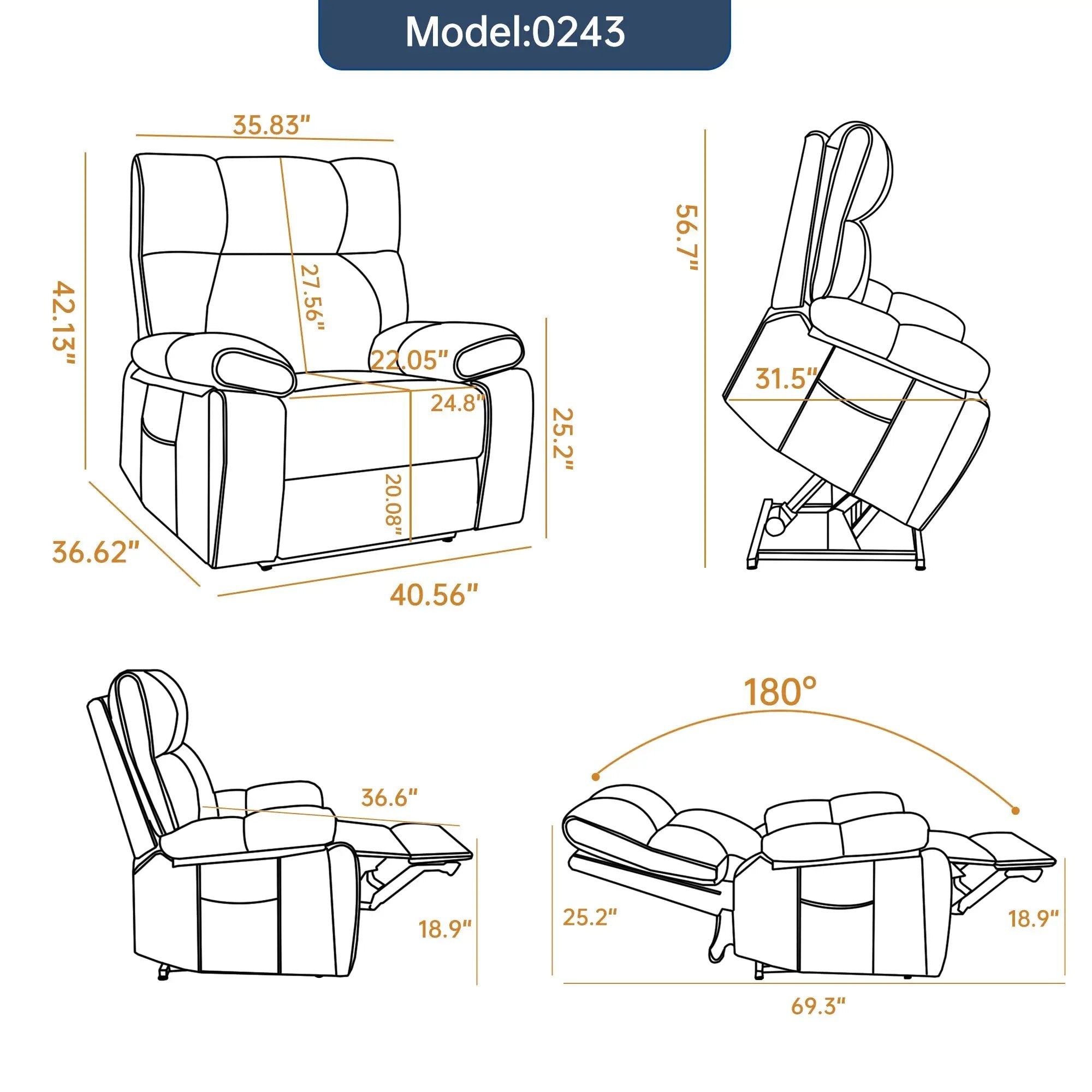 Orange Leatheraire Heat Massage Dual Motor Lift Recliner by HouseOfZazla