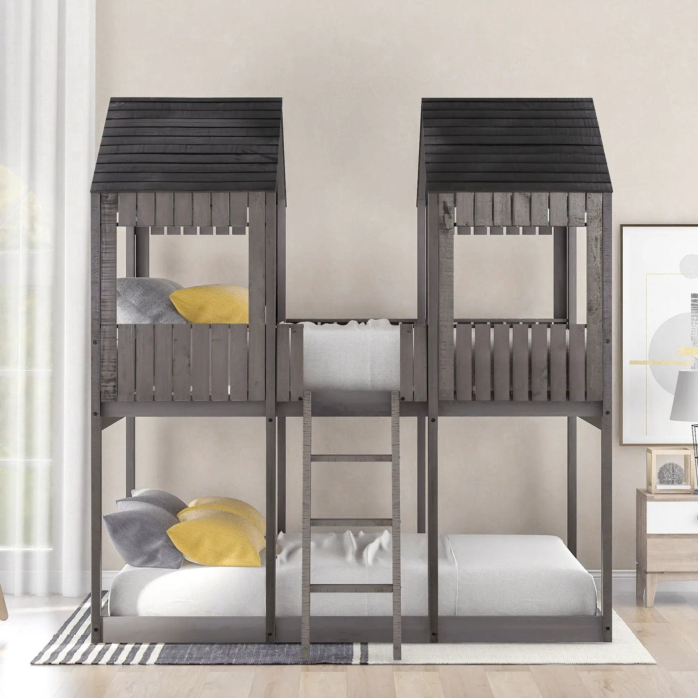 Bunk Bed With Roof, Window, Guardrail, Ladder by Unique Piece Furniture