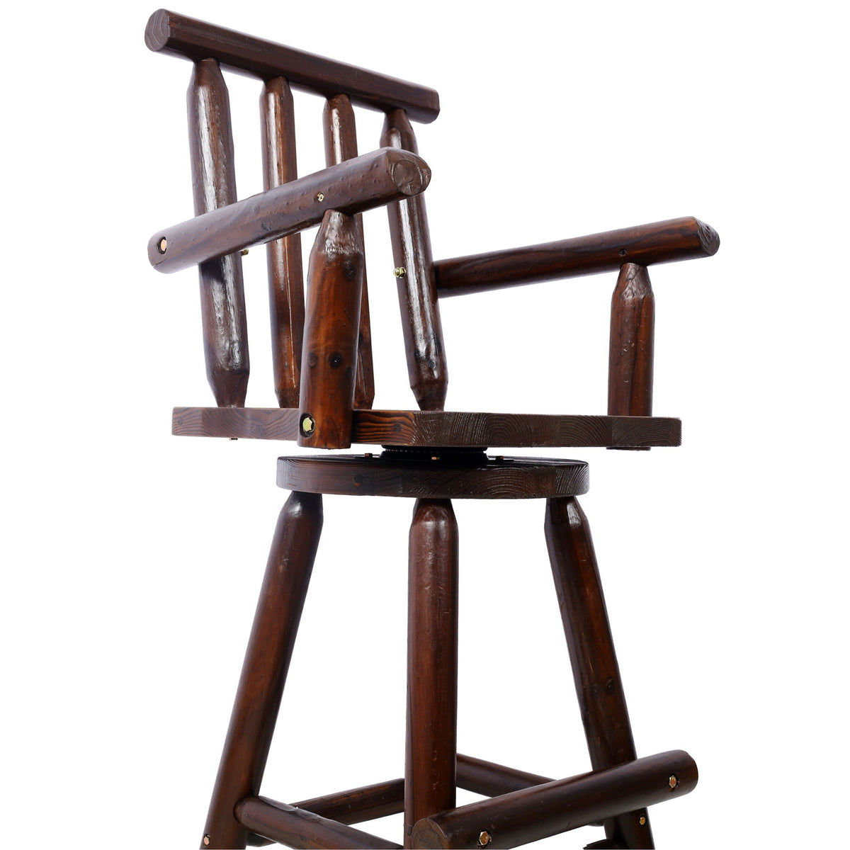 Rustic Bar Stool with Wide Armrest and 360° Swivel - Dark Brown or Light Brown, photo 7 of 37