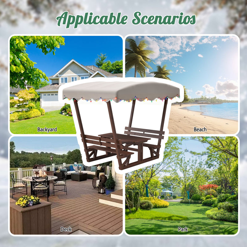Outdoor Waterproof Solid Wood Picnic Table and Bench Set with Removable Canopy by HouseOfZazla