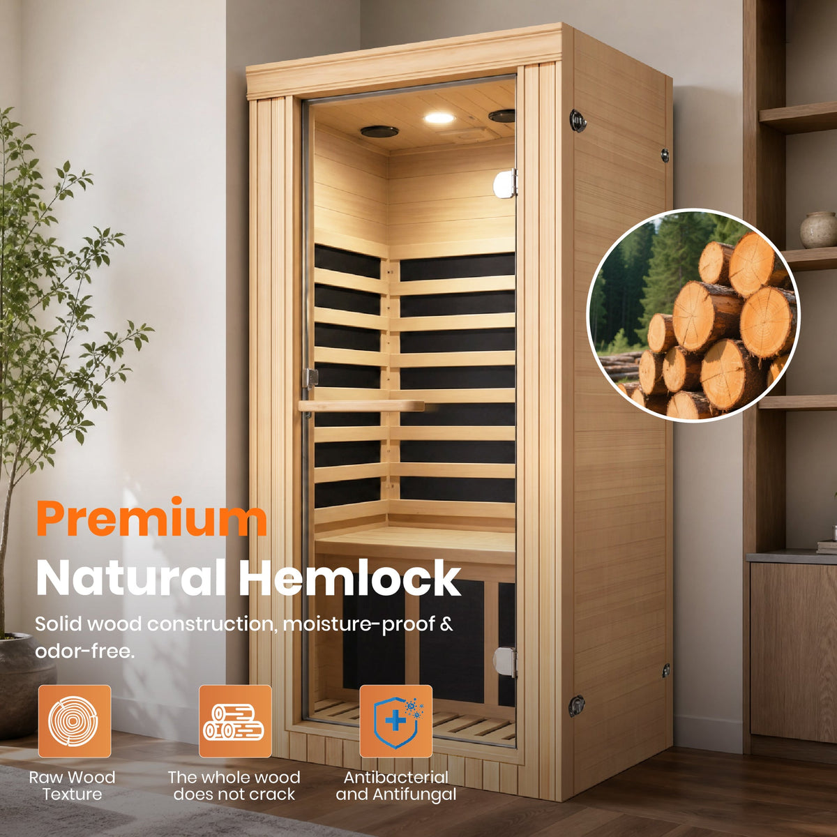 1020W Canadian Hemlock Single Mini Far Infrared Sauna Room, photo 5 of 10