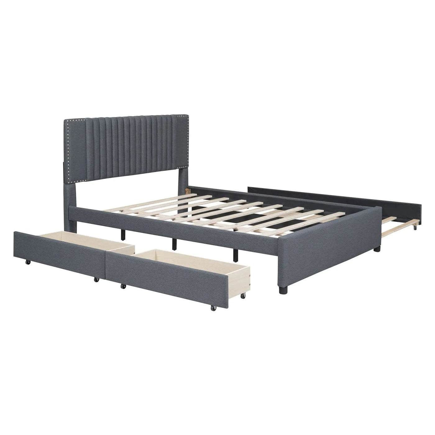Upholstered Platform Bed With Drawers, Classic Headboard Design by HouseOfZazla