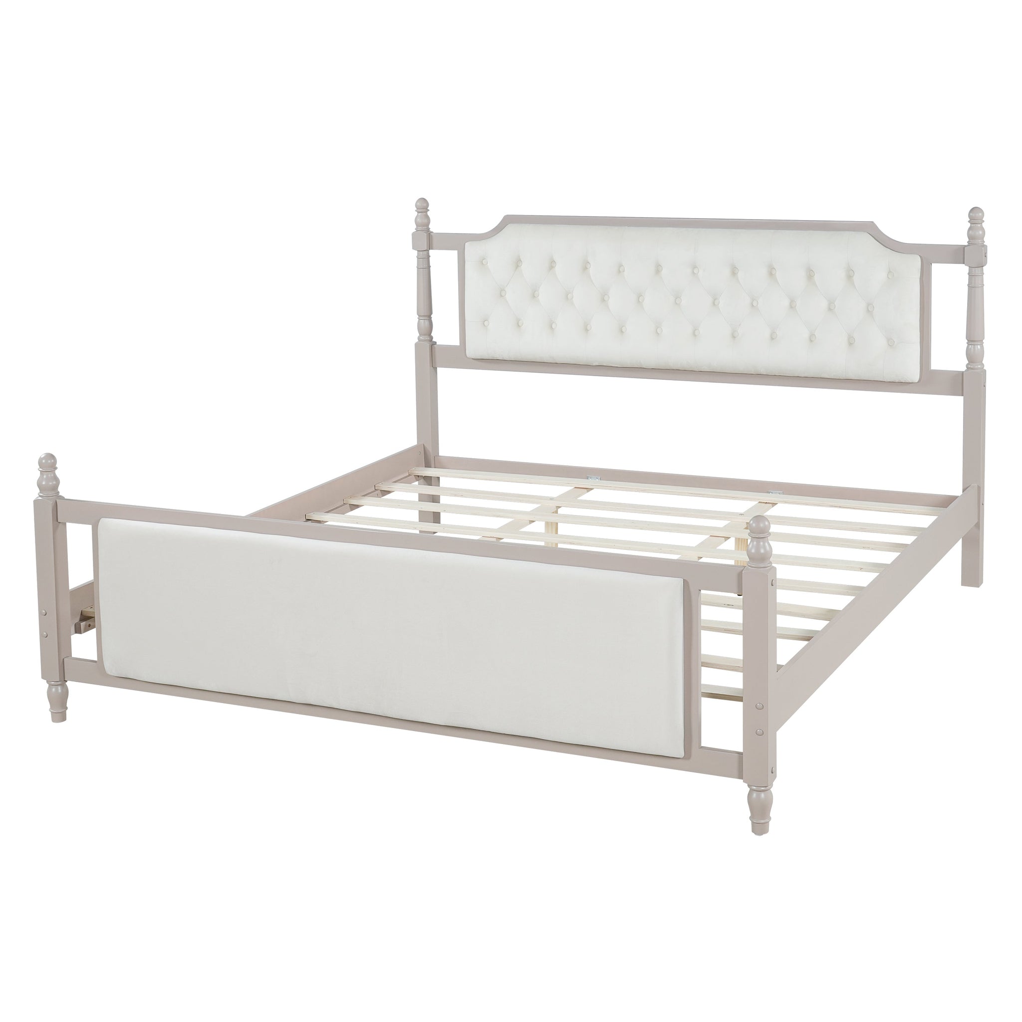 King Size Upholstered Platform Bed with Button Tufted Headboard by HouseOfZazla