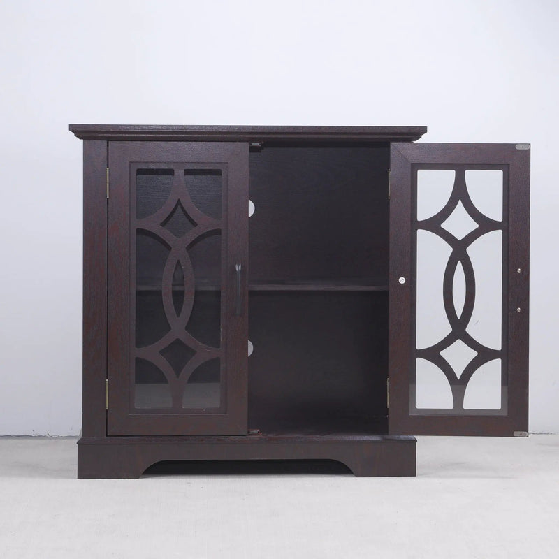Modern Sideboard With Tempered Glass Doors - Ox Blood Red