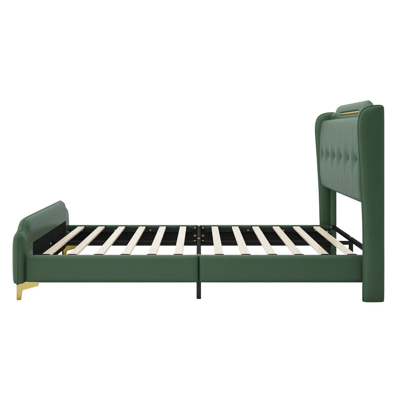 Queen Size Leather Bed Frame with Wingback Headboard & Footboard by HouseOfZazla