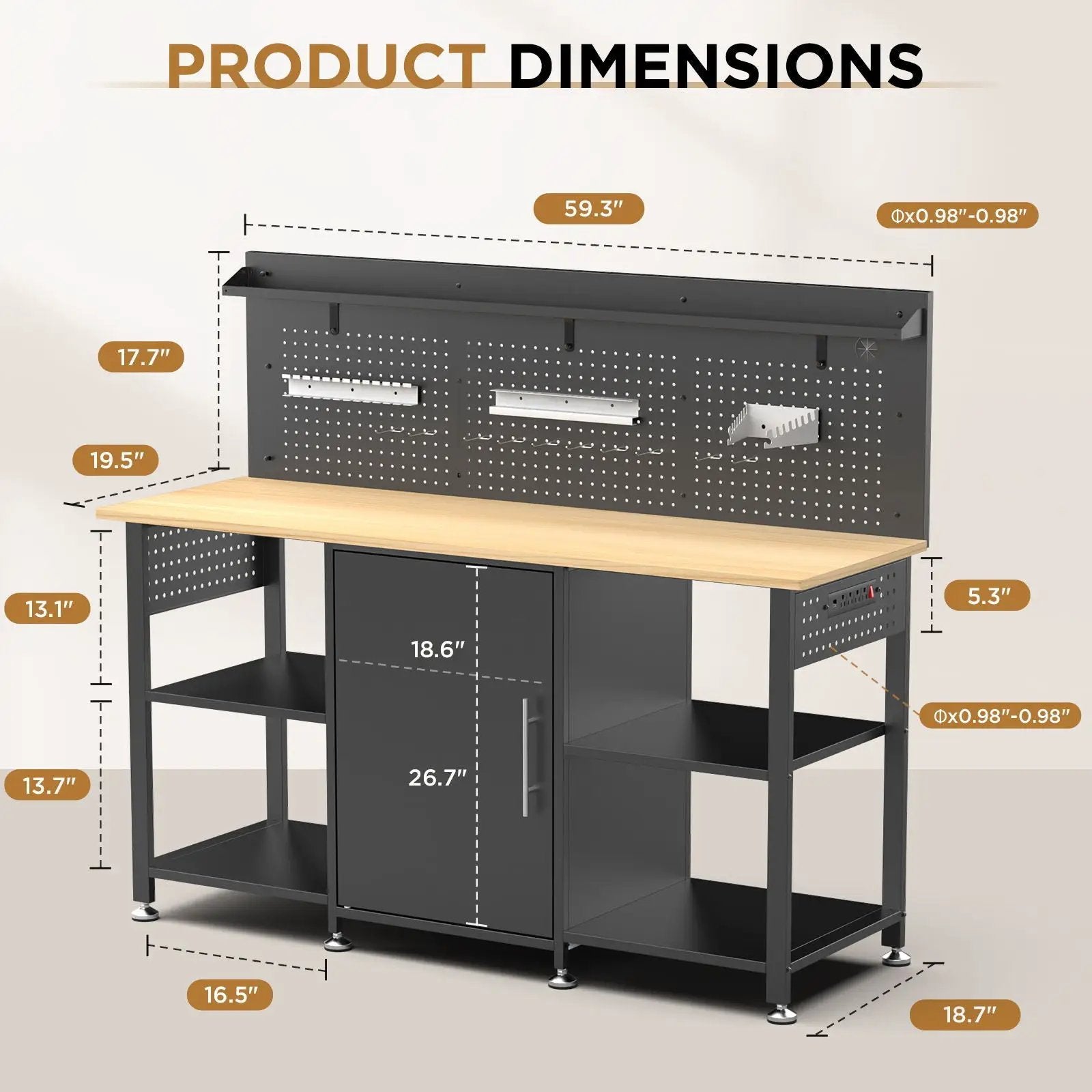 Workbench With Storage Cabinet And Pegboard - Black by HouseOfZazla