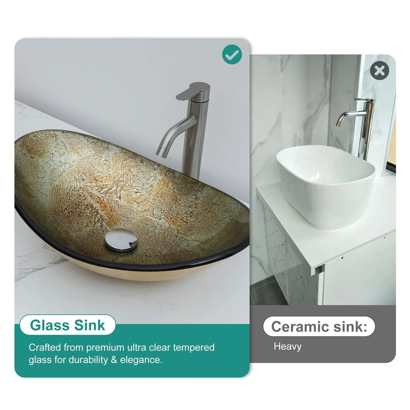 Tempered Glass Vessel Sink With Boat Shape Pop-Up Drain by HouseOfZazla