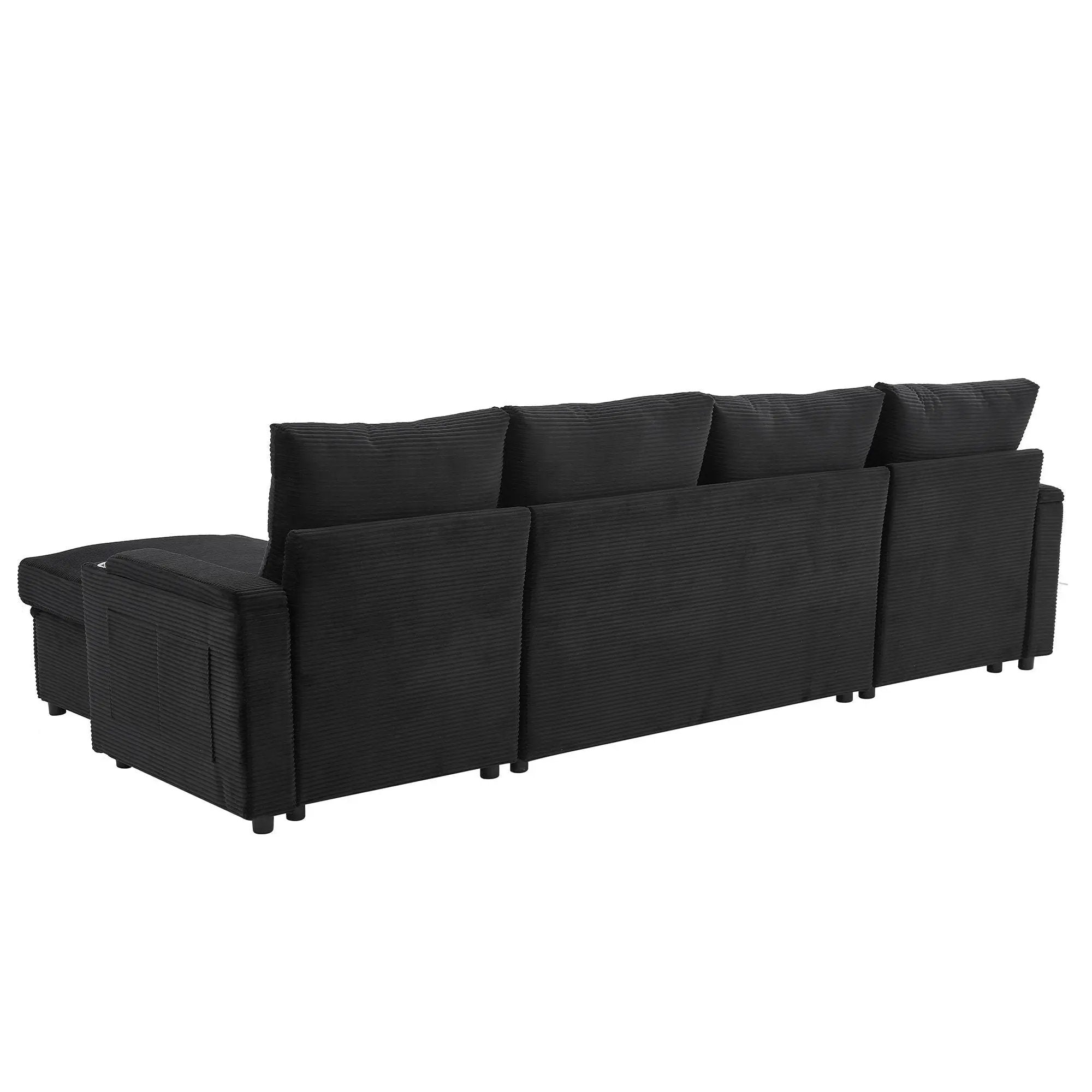 U Shaped Sectional Sofa Bed With Storage Chaise Lounges, USB Ports, And Cup Holders by HouseOfZazla