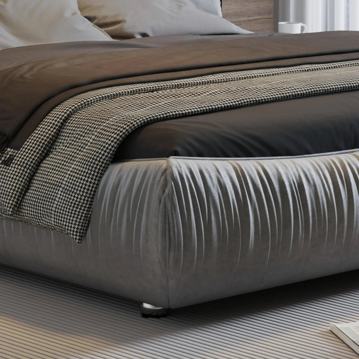 Luxury Upholstered Platform Bed With Oversized Padded Backrest And Solid Wood Frame by HouseOfZazla