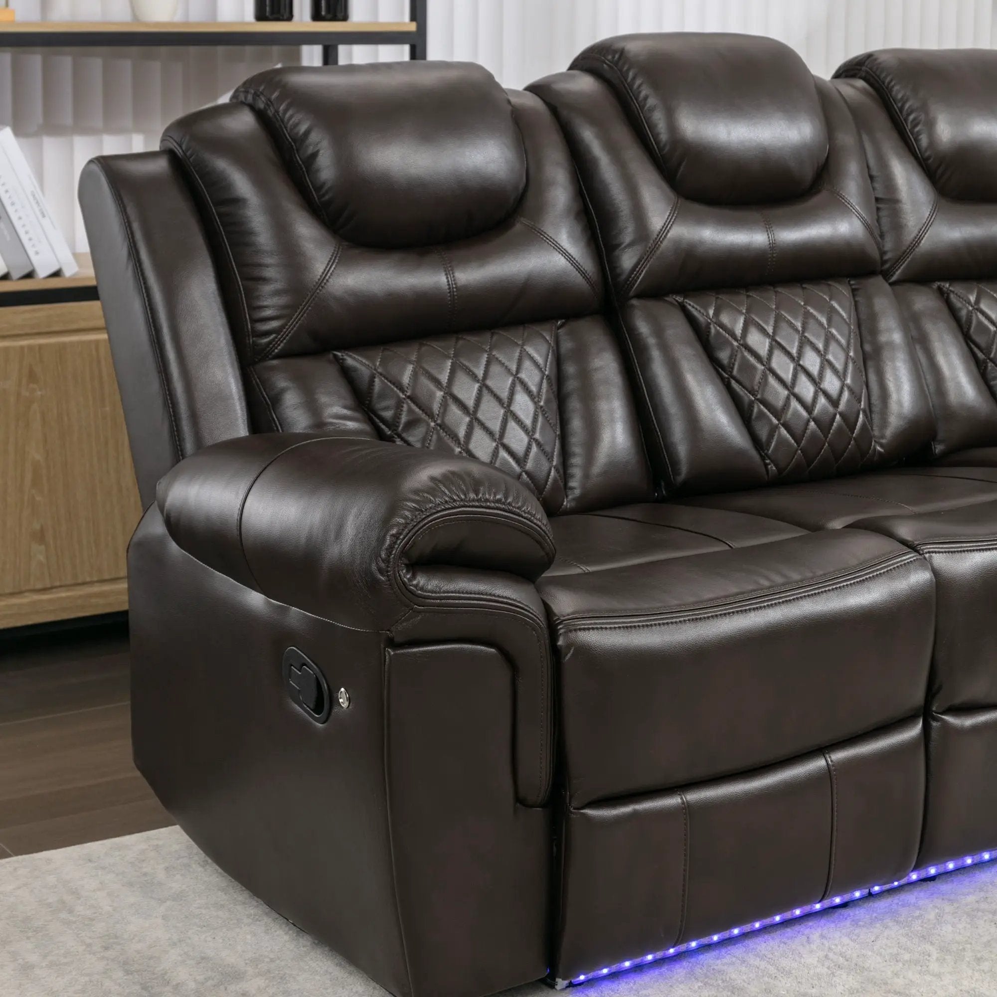 Home Theater Seating Manual Recliner Chair With Center Console And Led Light Strip For Living Room by HouseOfZazla