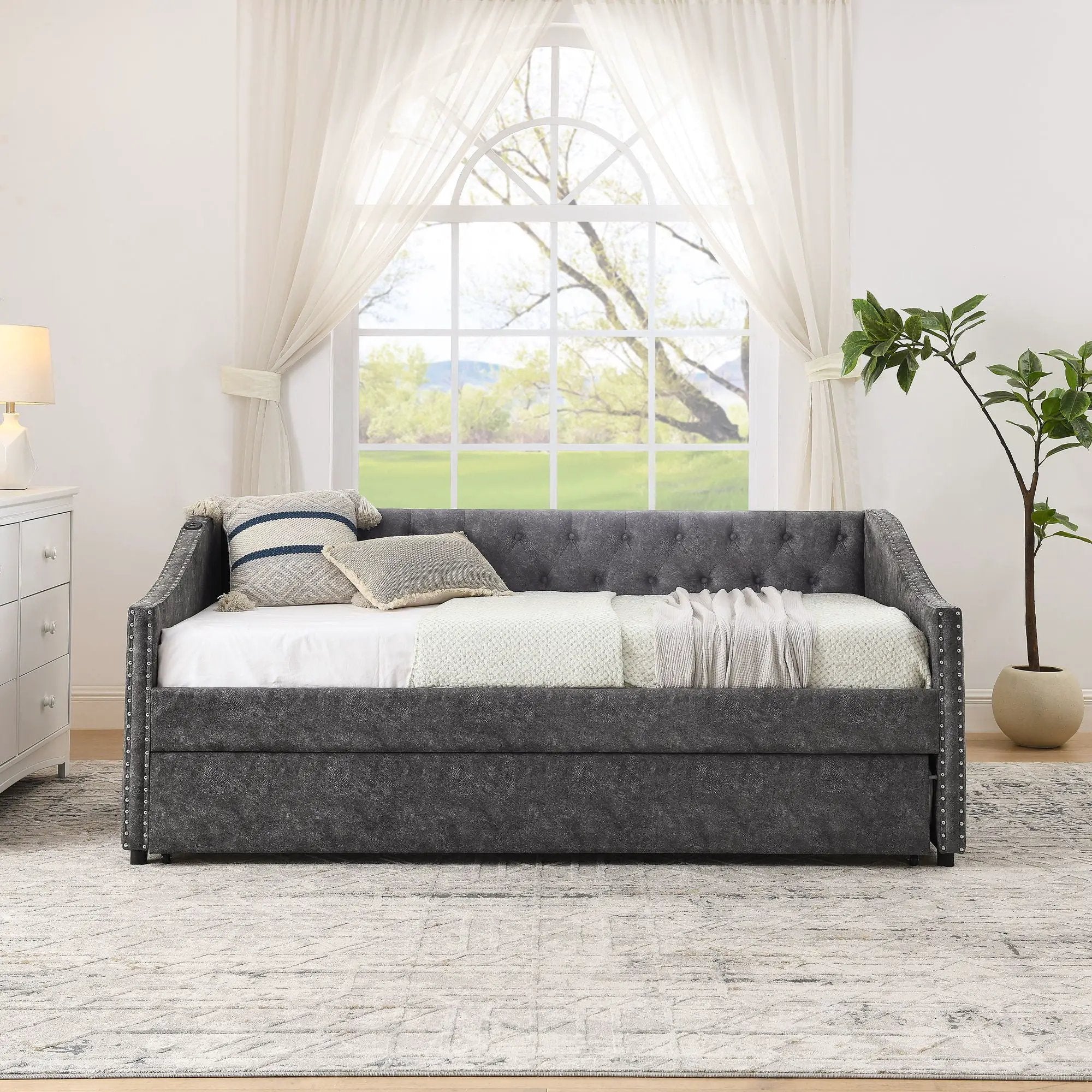 Upholstered Daybed With USB Charging & Pull Out Bed by Unique Piece Furniture