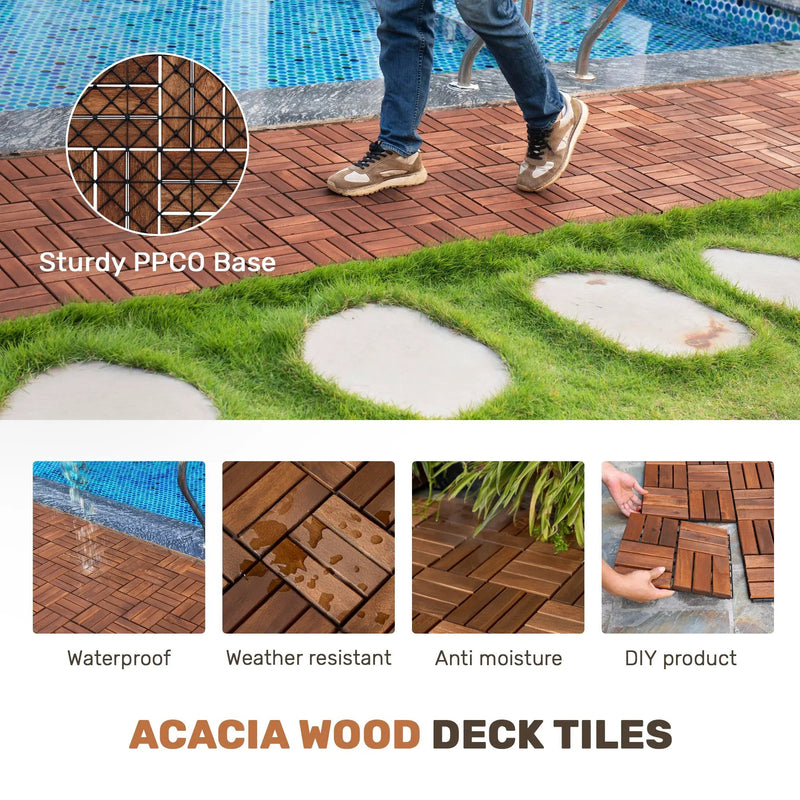 Acacia Wood Interlocking Deck Tiles - Checker Pattern by HouseOfZazla