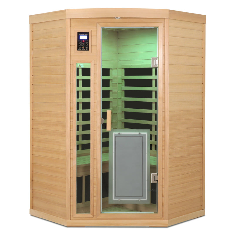 Hemlock Wood Far Infrared Two Person Sauna Room with Low EMF & Bluetooth - Natural Wood, photo 4 of 9
