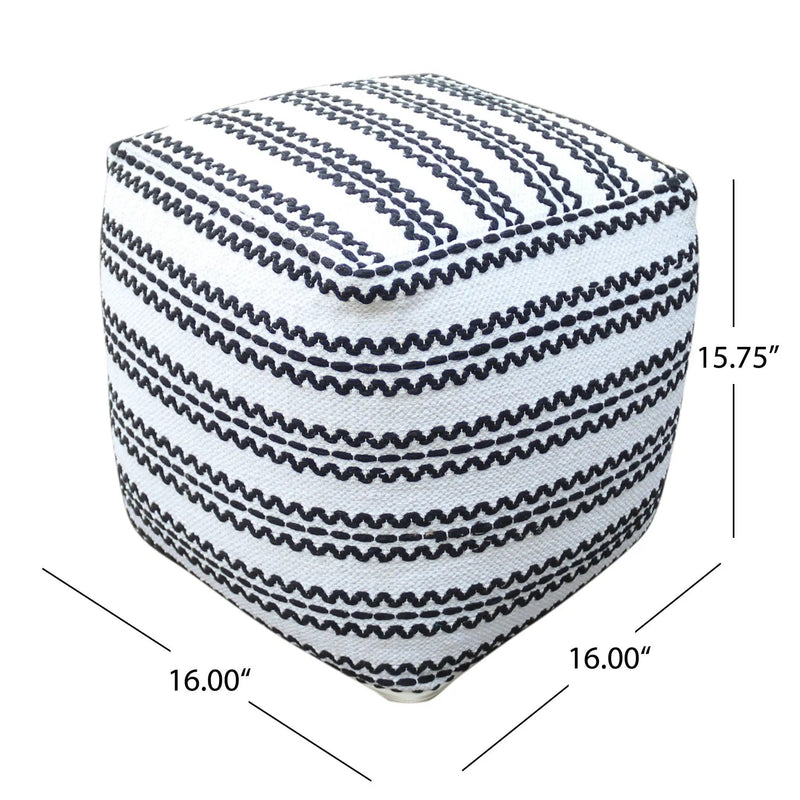 Lani - Handcrafted Fabric Pouf, Durable Cotton Square - Natural / Black by HouseOfZazla