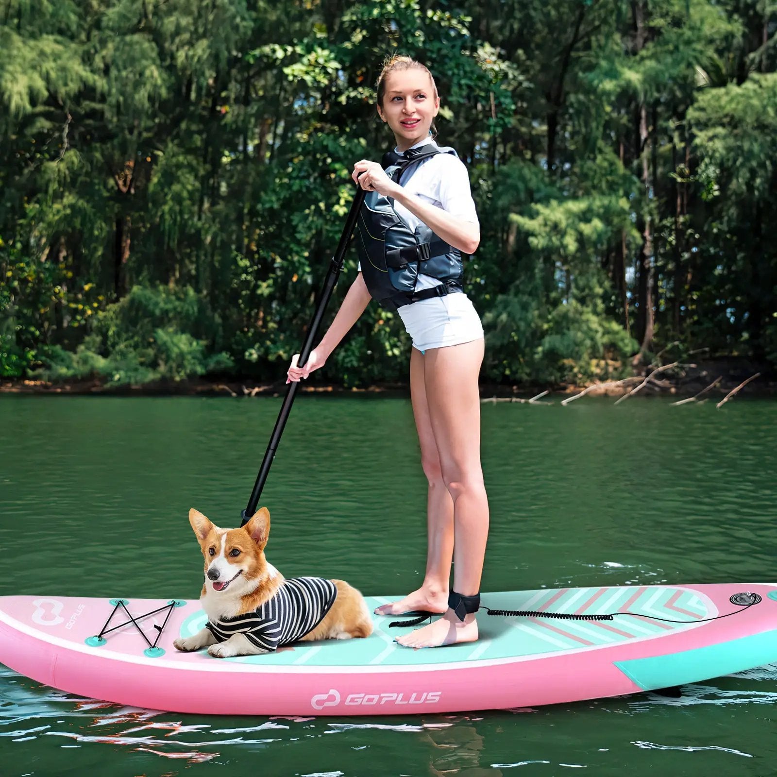 10 Feet Inflatable Stand up Paddle Board with 3 Fins and Adjustable Paddle-S by DirectDeals