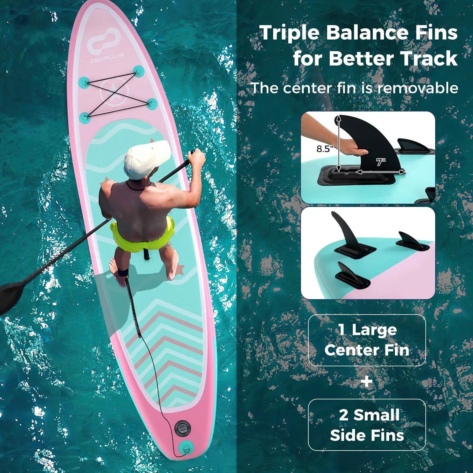 10 Feet Inflatable Stand up Paddle Board with 3 Fins and Adjustable Paddle-S by DirectDeals