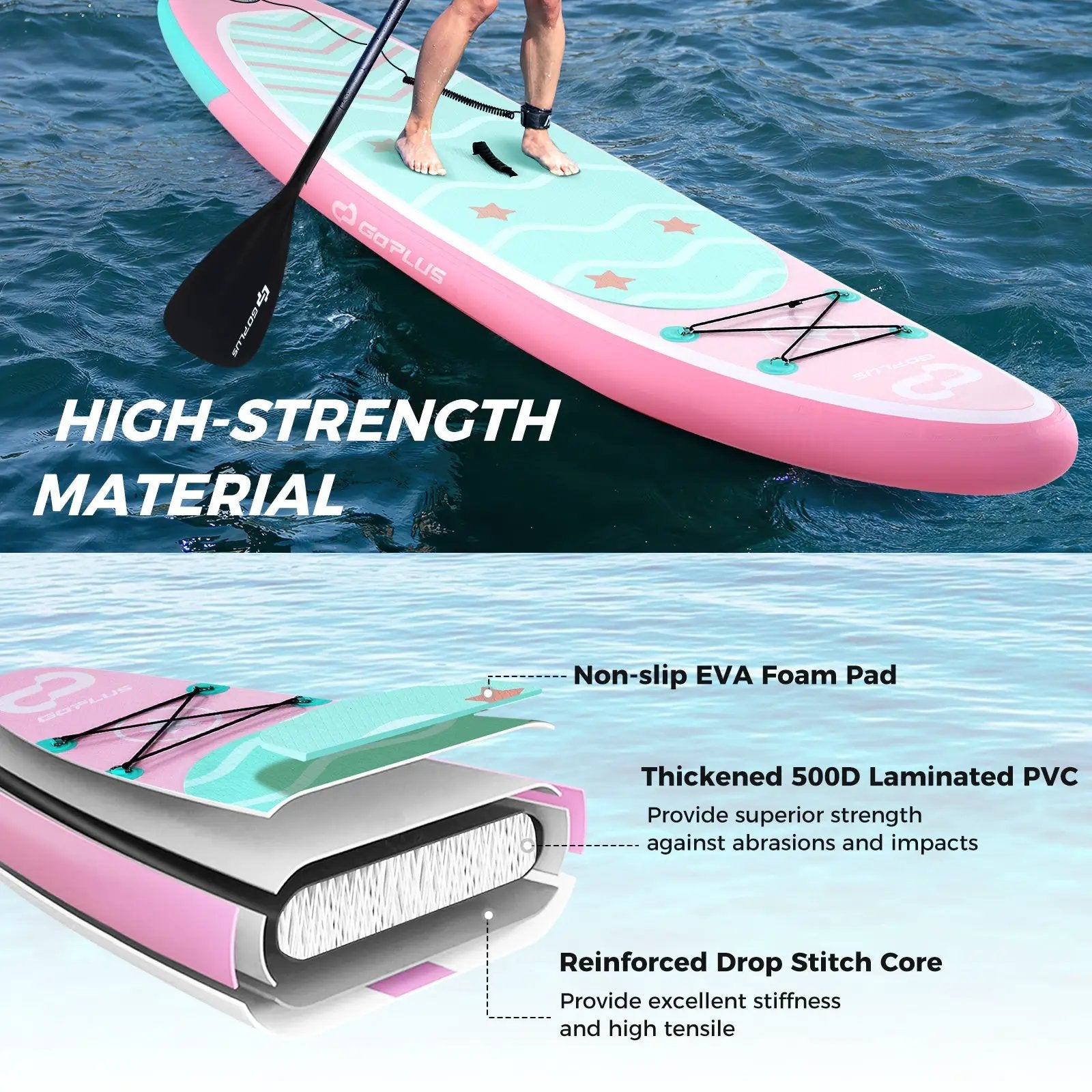 10 Feet Inflatable Stand up Paddle Board with 3 Fins and Adjustable Paddle-S by DirectDeals