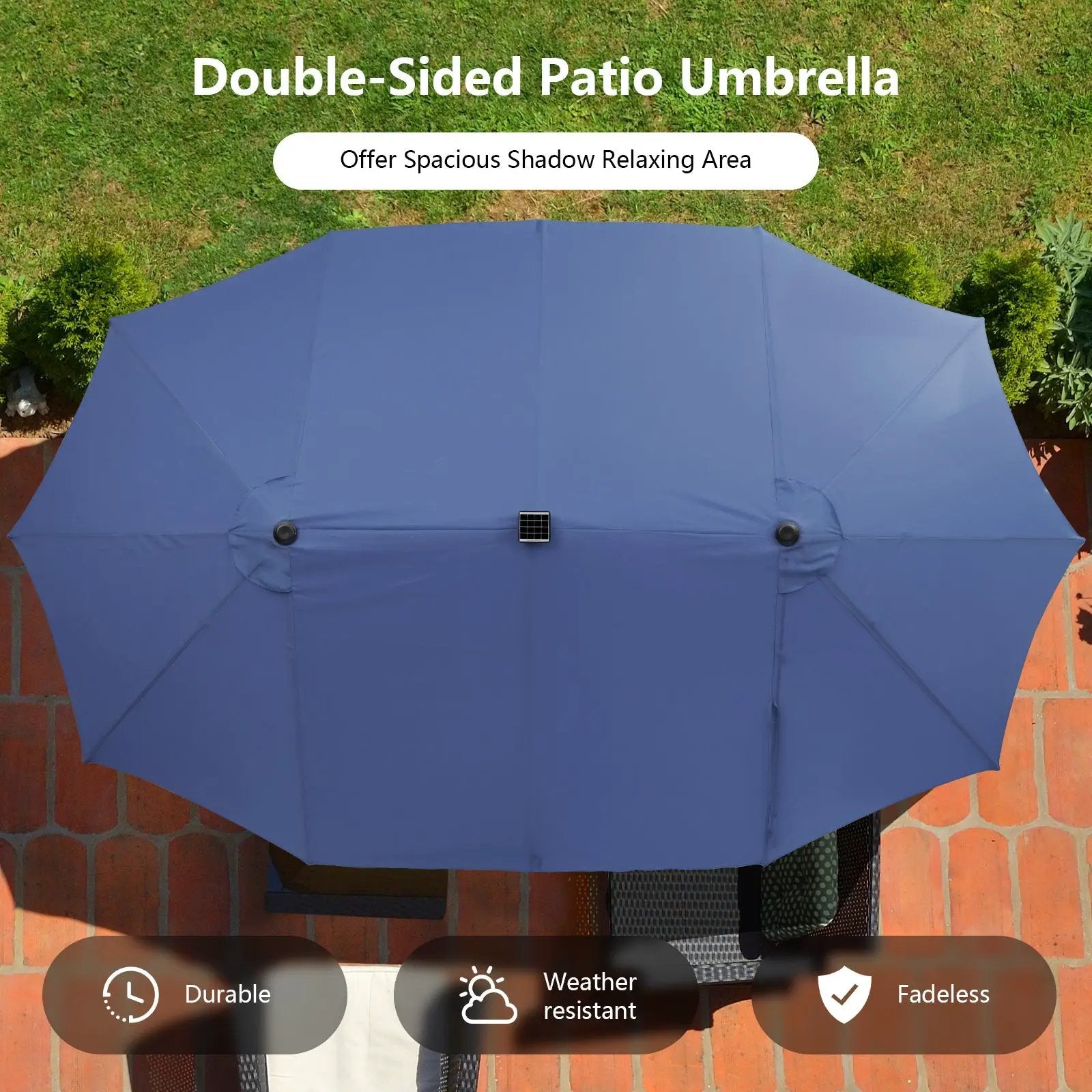 11 Pieces Patio Dining Set with LED Patio Umbrella with Base and Seat Cushions (Navy) by DirectDeals