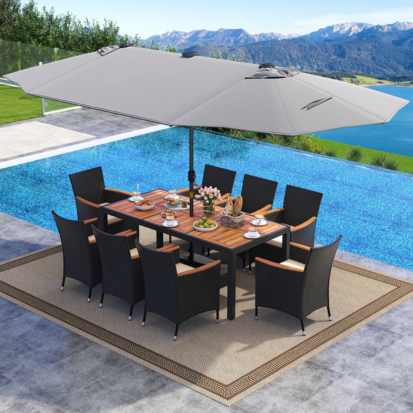 11 Pieces Patio Dining Set with LED Patio Umbrella with Base and Seat Cushions (Beige), photo 2 of 54