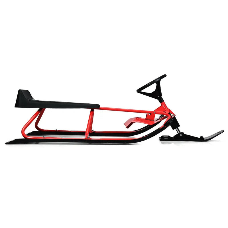 55.5 x 23.5 Inch Snow Sled with Steering Wheel and Double Brakes Pull Rope Slider by DirectDeals