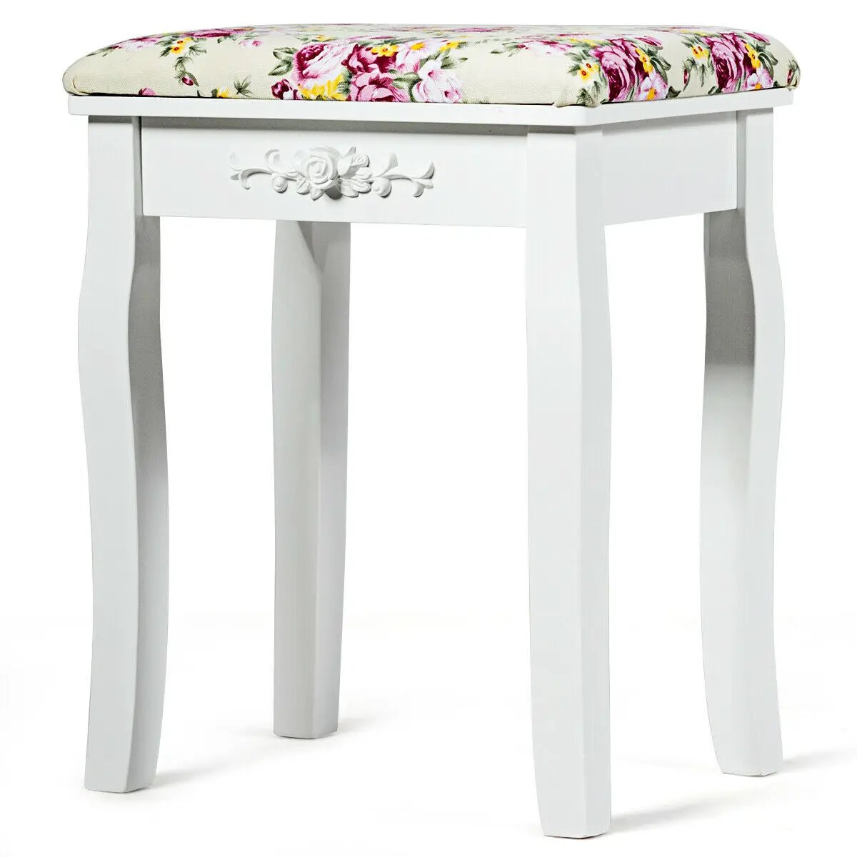 Vanity Wood Dressing Stool Padded Piano Seat with Rose Cushion by DirectDeals