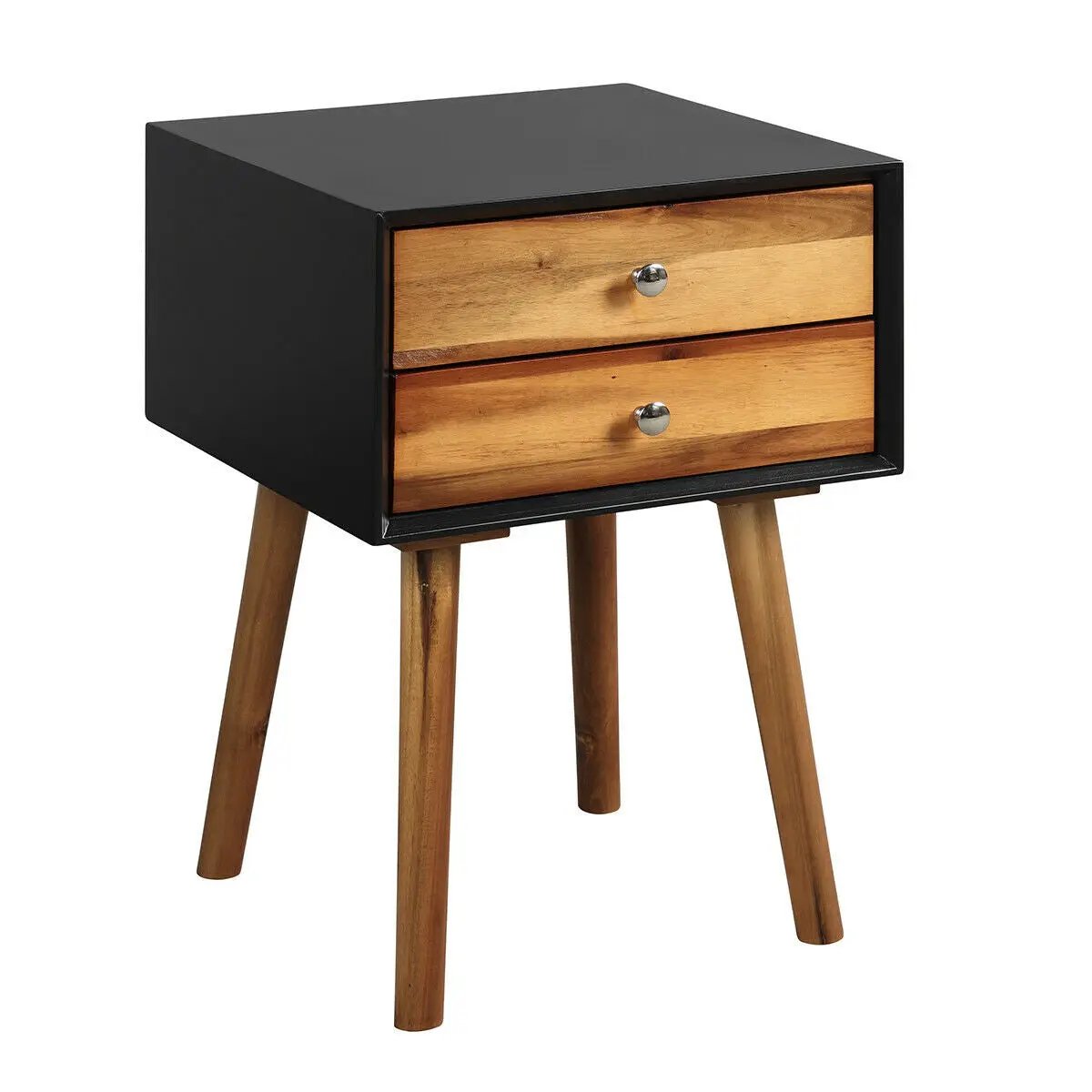 Wooden Nightstand Mid-Century End Side Table with 2 Storage Drawers by DirectDeals