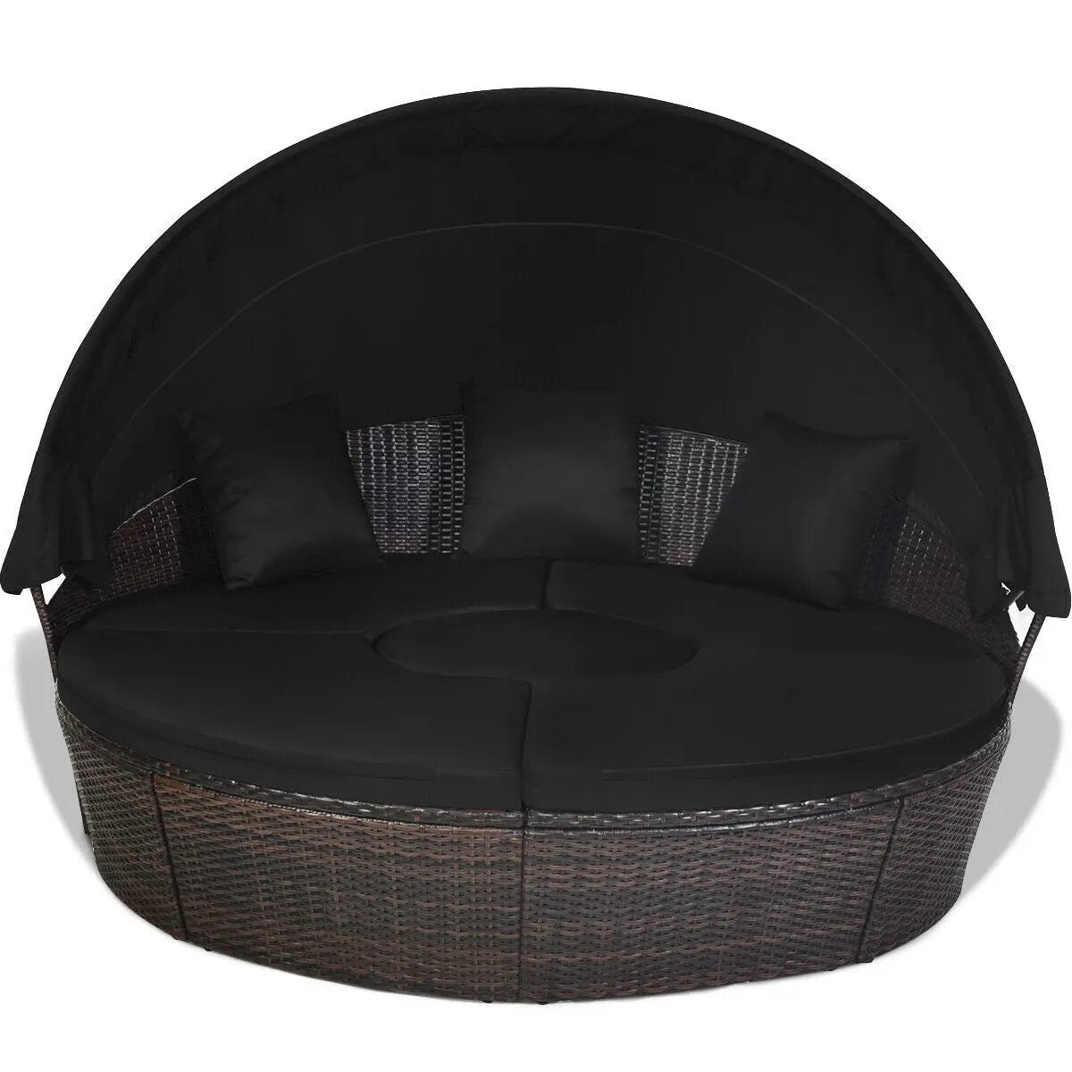 Patio Round Daybed Rattan Furniture Sets with Canopy by DirectDeals