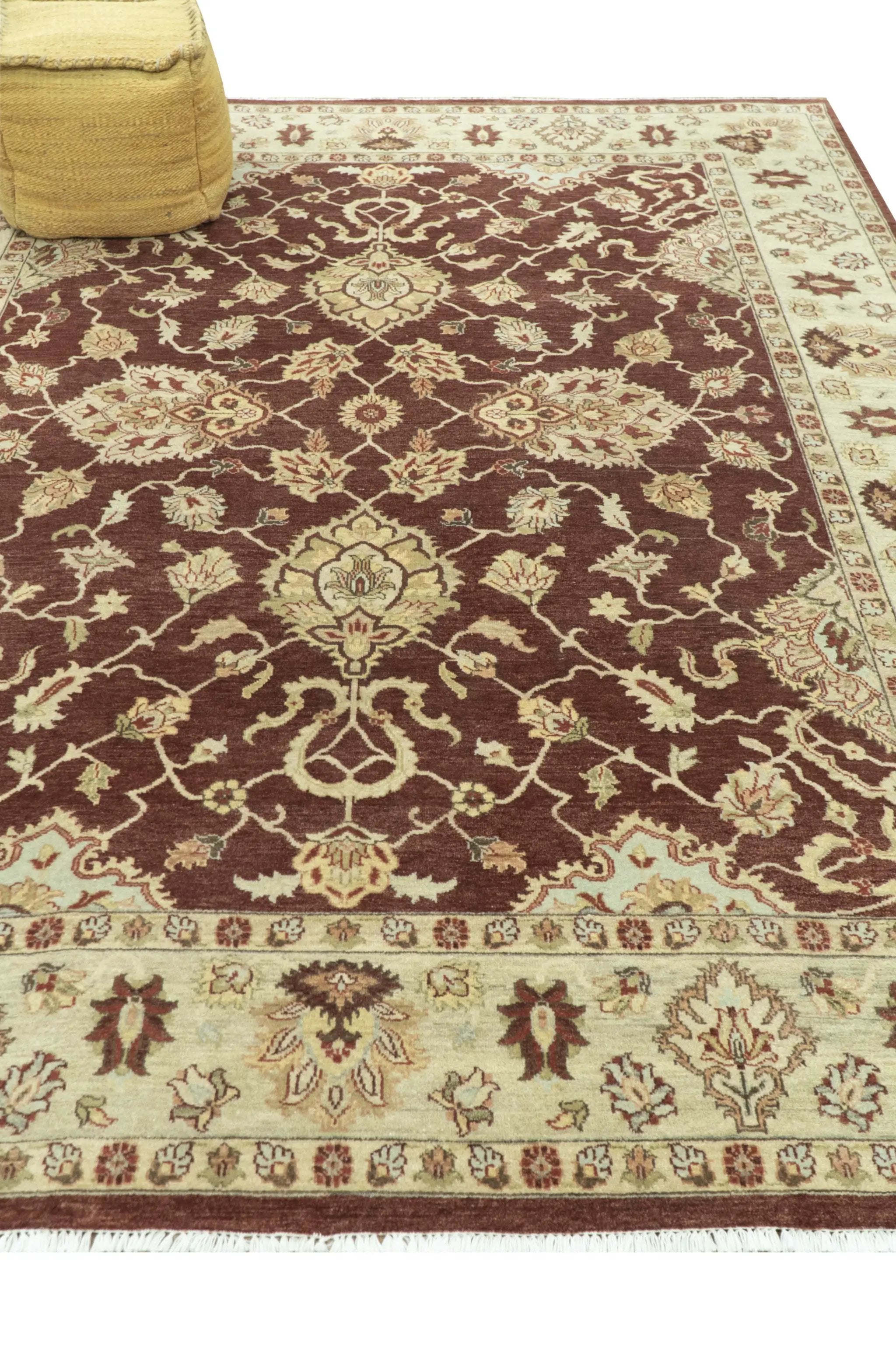 8X10 Fine Hand Knotted Rust And Gold Traditional Design Wool Rug by The Rug Decor