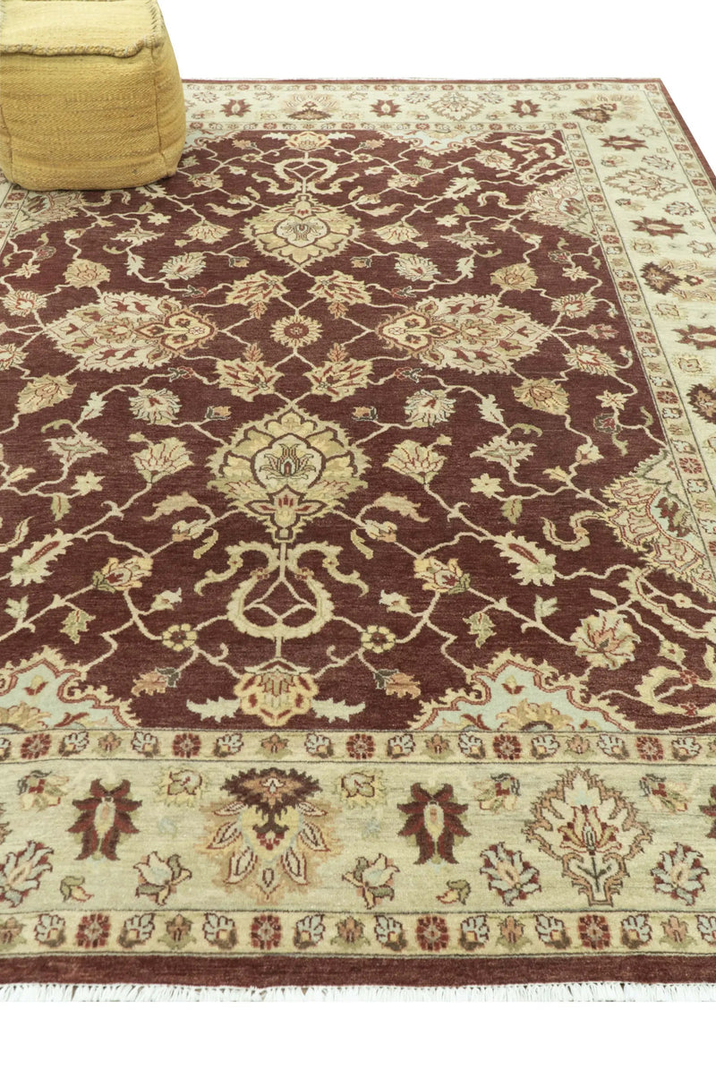 8X10 Fine Hand Knotted Rust And Gold Traditional Design Wool Rug by The Rug Decor