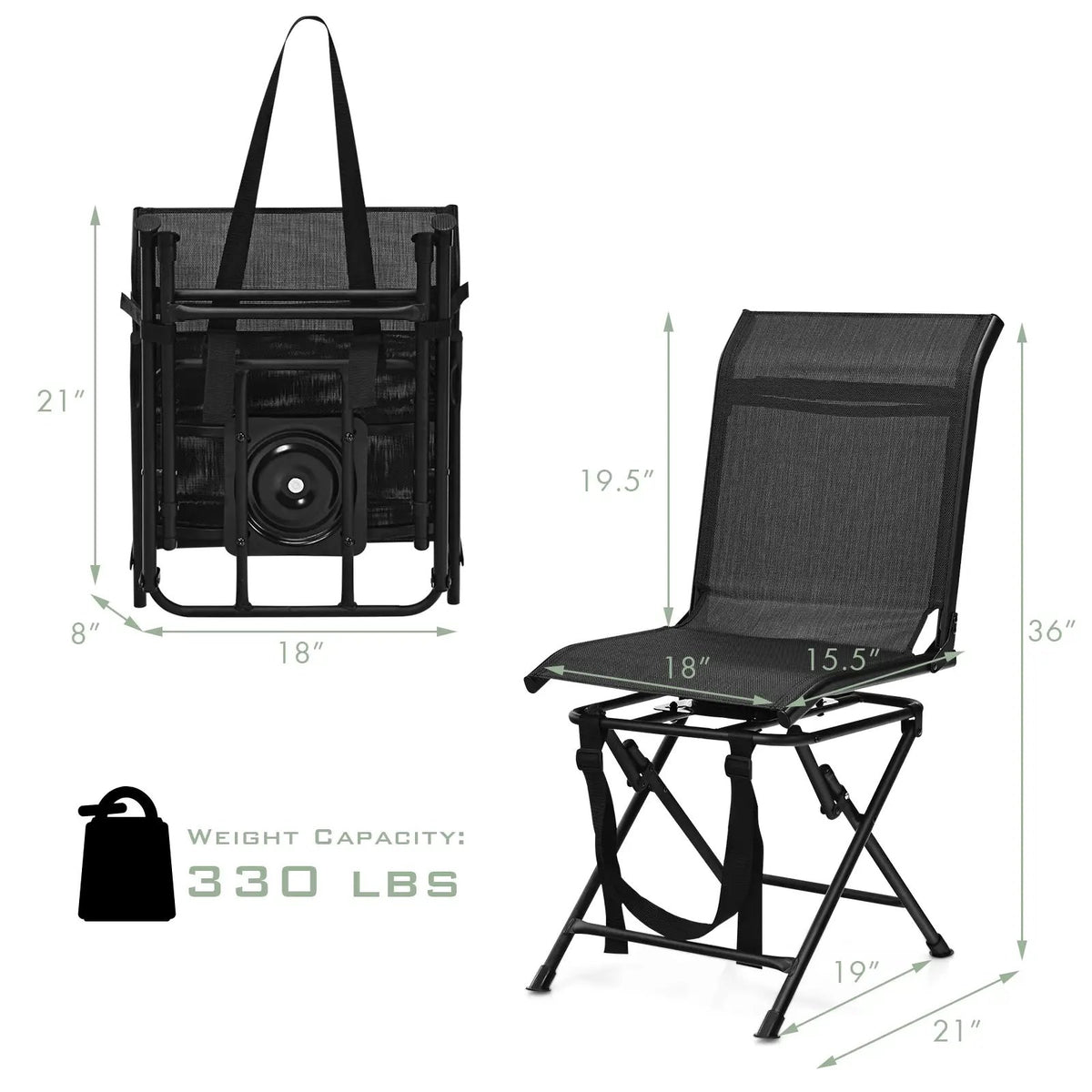 All weather Outdoor Foldable 360 Degree Swivel Chair with Iron Frame by DirectDeals