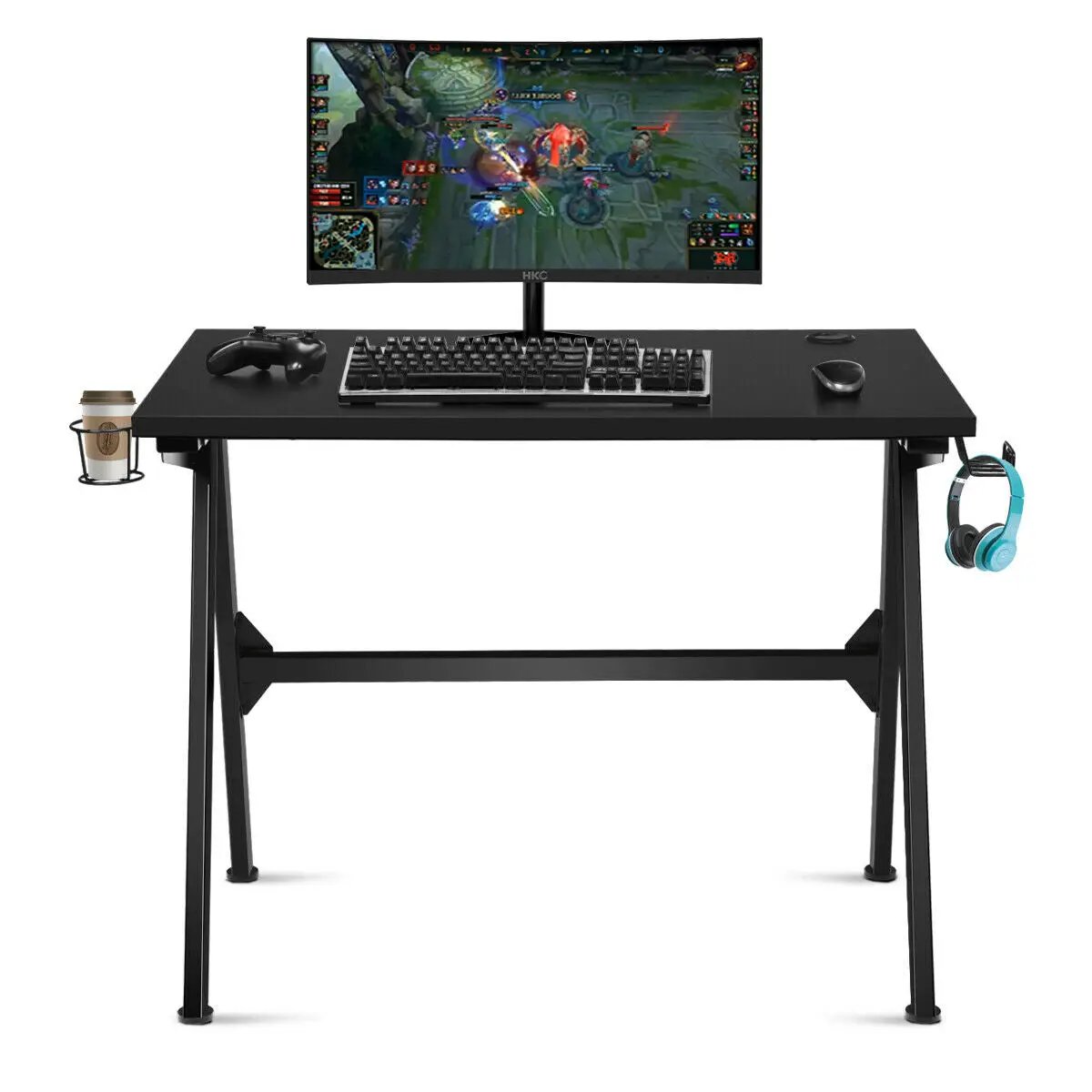 Ergonomic Computer Gaming Desk with Cup Holder and Headphone Hook by DirectDeals