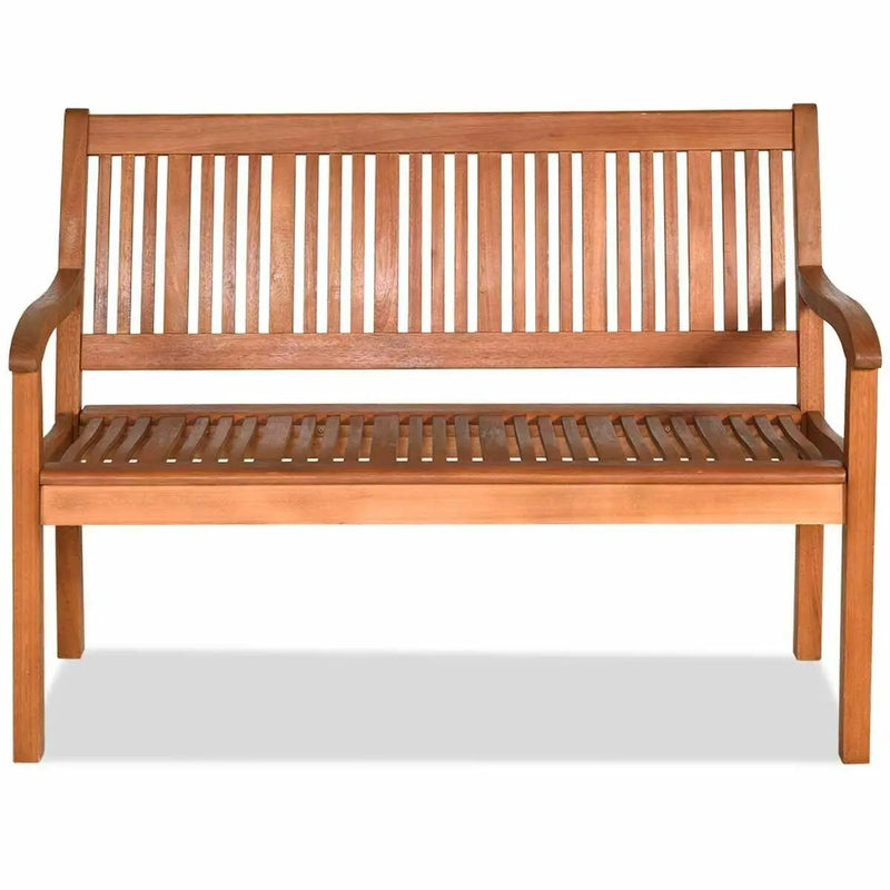 Two Person Solid Wood Garden Bench with Curved Backrest and Wide Armrest by DirectDeals