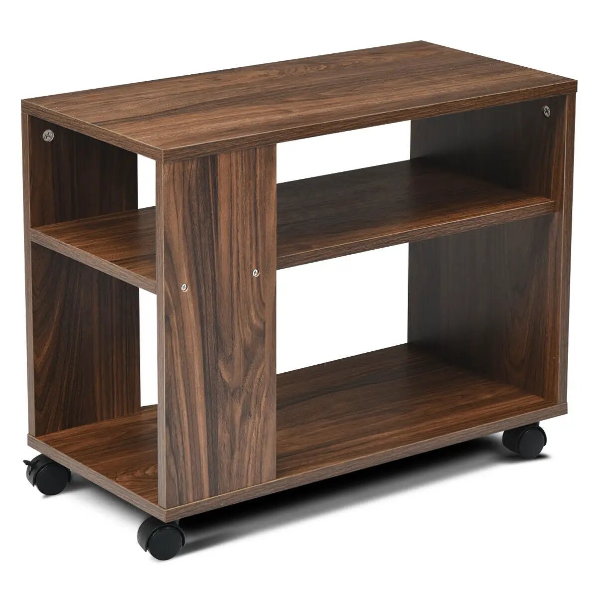 Multifunctional 3-Tier Side Table with Wheels and Large Storage Shelf by DirectDeals