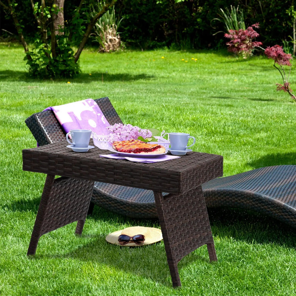 Folding PE Rattan Side Coffee Table Patio Garden Furniture by DirectDeals