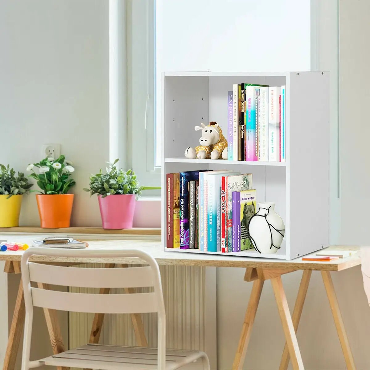 2-Layer Multifunctional Furniture Display Cabinet with Large Capacity Storage Space-White by DirectDeals