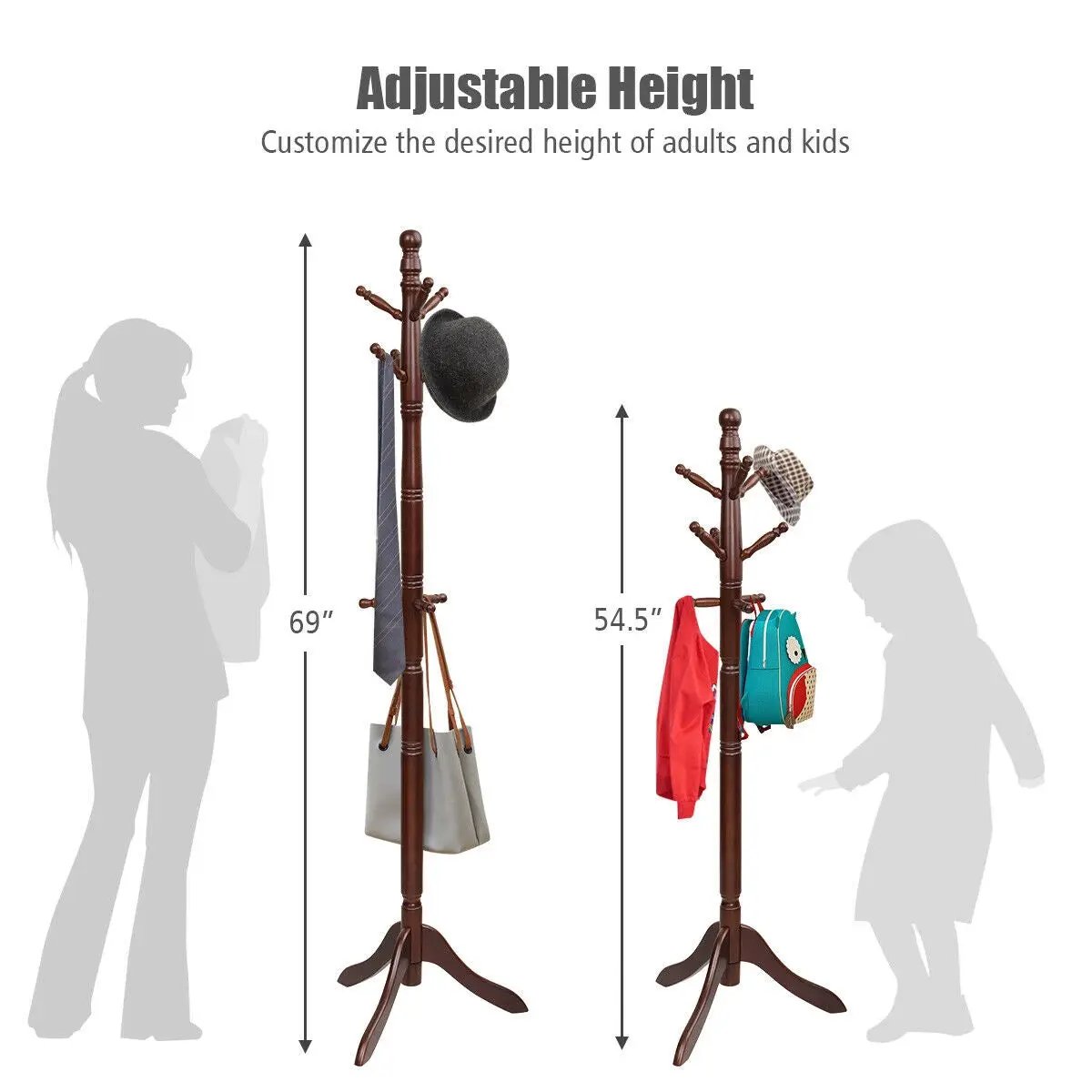Entryway Height Adjustable Coat Stand with 9 Hooks by DirectDeals