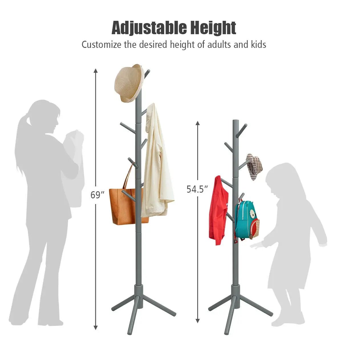 2 Heights Wooden Coat Rack with 8 Hooks by DirectDeals