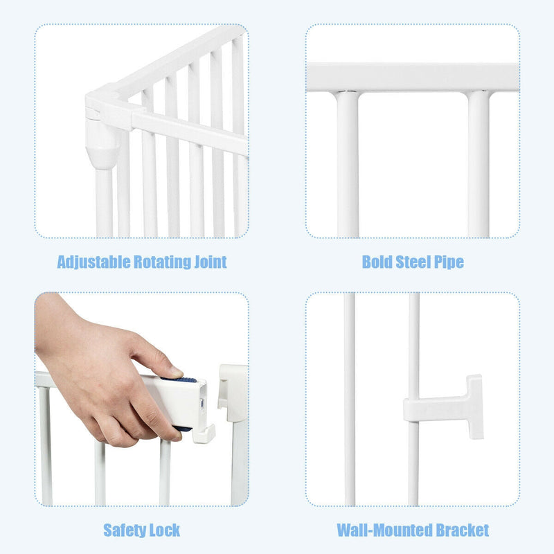 6 Panel Wall-mount Adjustable Baby Safe Metal Fence Barrier-White by DirectDeals