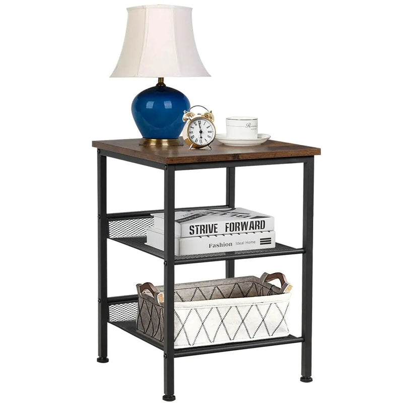3-Tier Industrial End Table with Mesh Shelves and Adjustable Shelves by DirectDeals