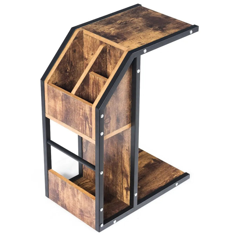 Industrial C-Shape Snack End Table with Storage Space by DirectDeals