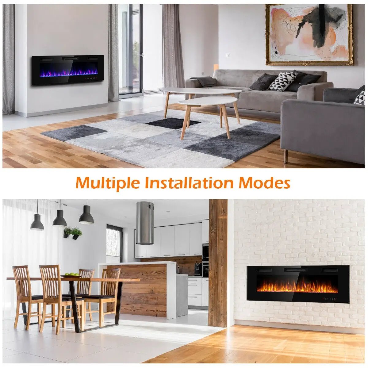 50 Inch Recessed Ultra Thin Electric Fireplace with Timer by DirectDeals