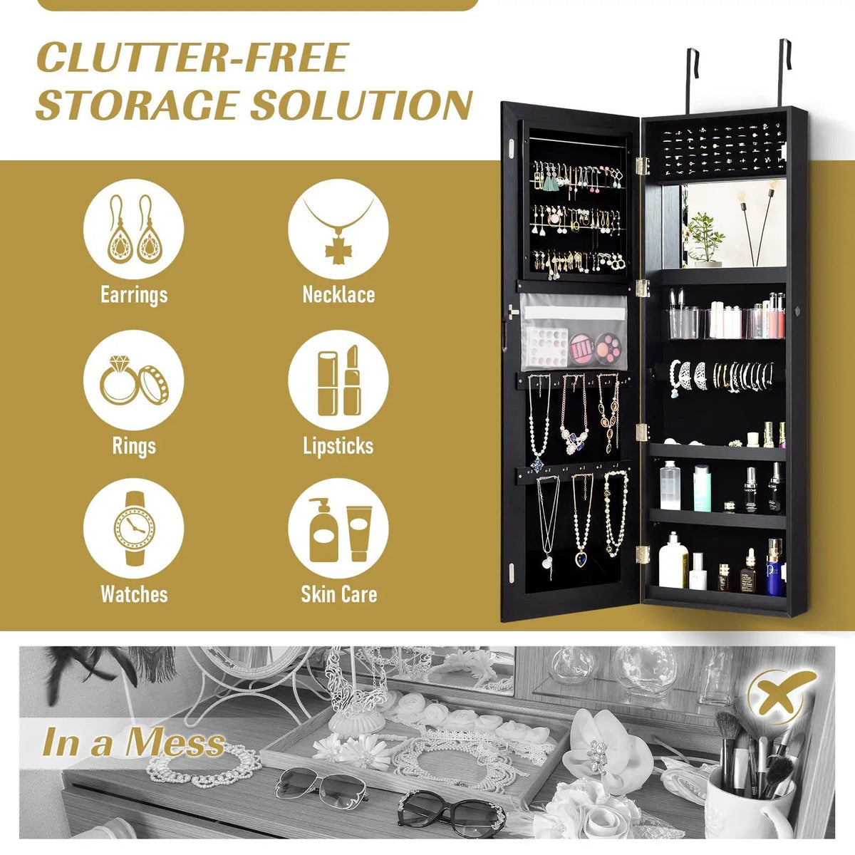Lockable Storage Jewelry Cabinet with Frameless Mirror by DirectDeals