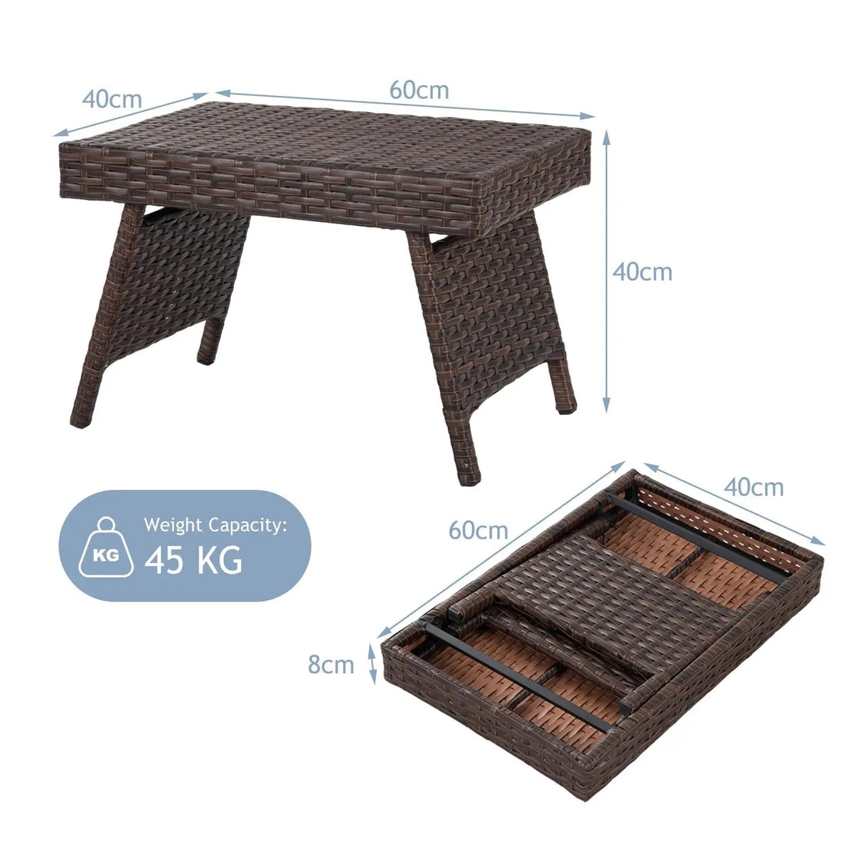 Folding PE Rattan Side Coffee Table Patio Garden Furniture by DirectDeals