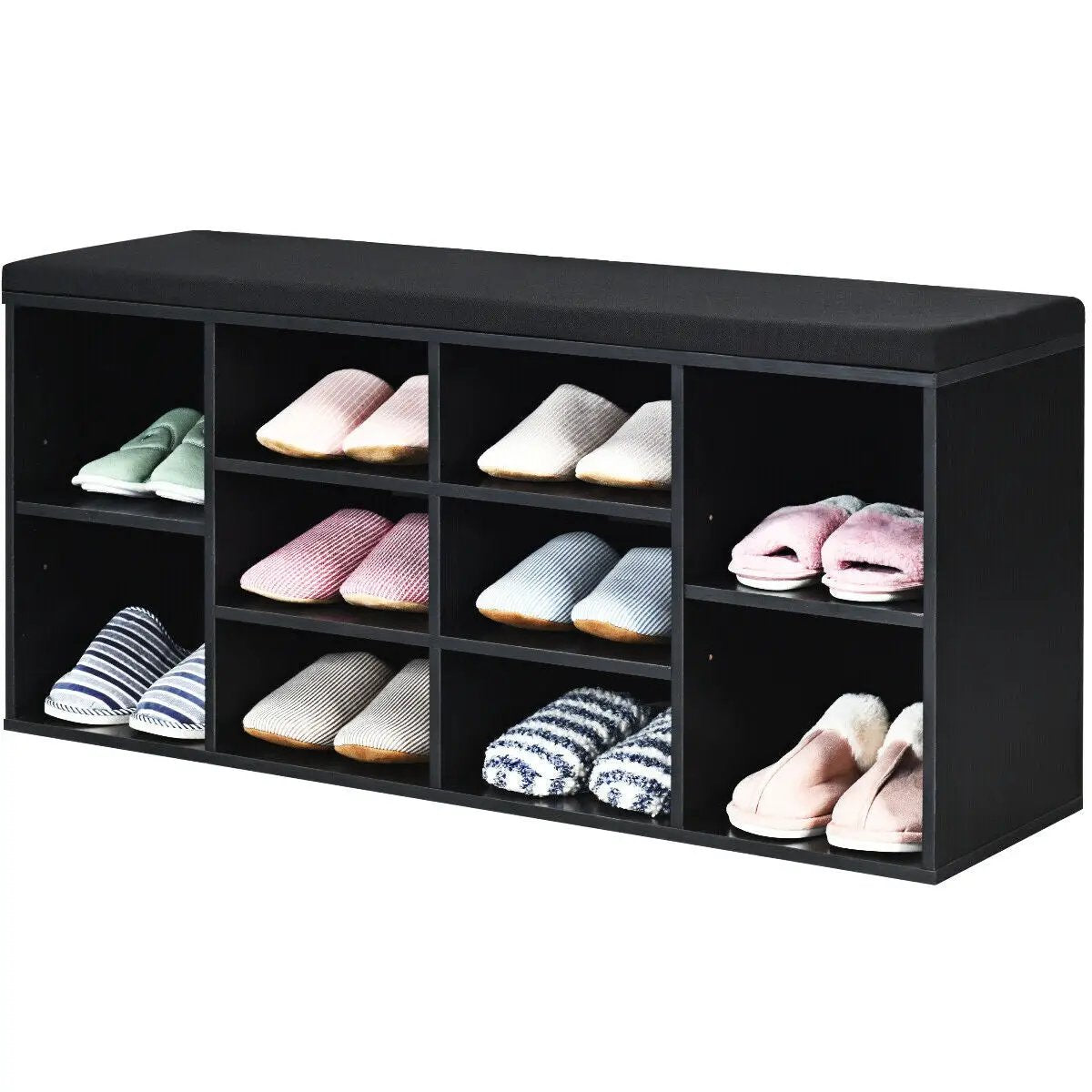 10-Cube Organizer Shoe Storage Bench with Cushion for Entryway by DirectDeals