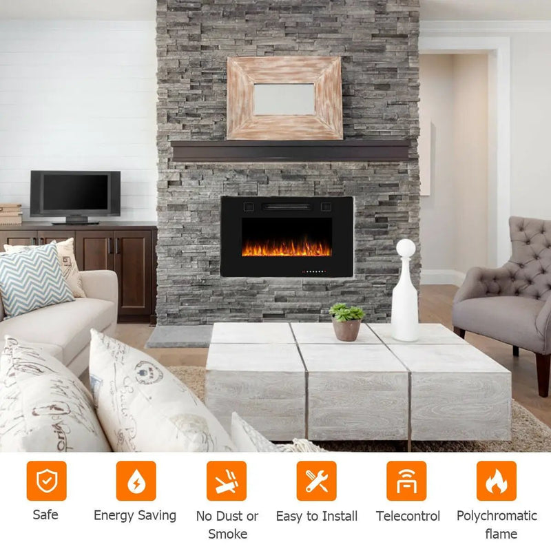 30-Inch Recessed Ultra Thin Electric Fireplace Heater with Glass Appearance by DirectDeals